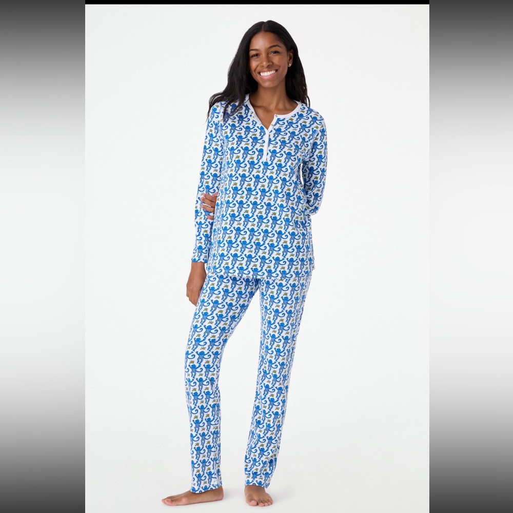 Blue and White Monkey Roller Rabbit Pajamas
